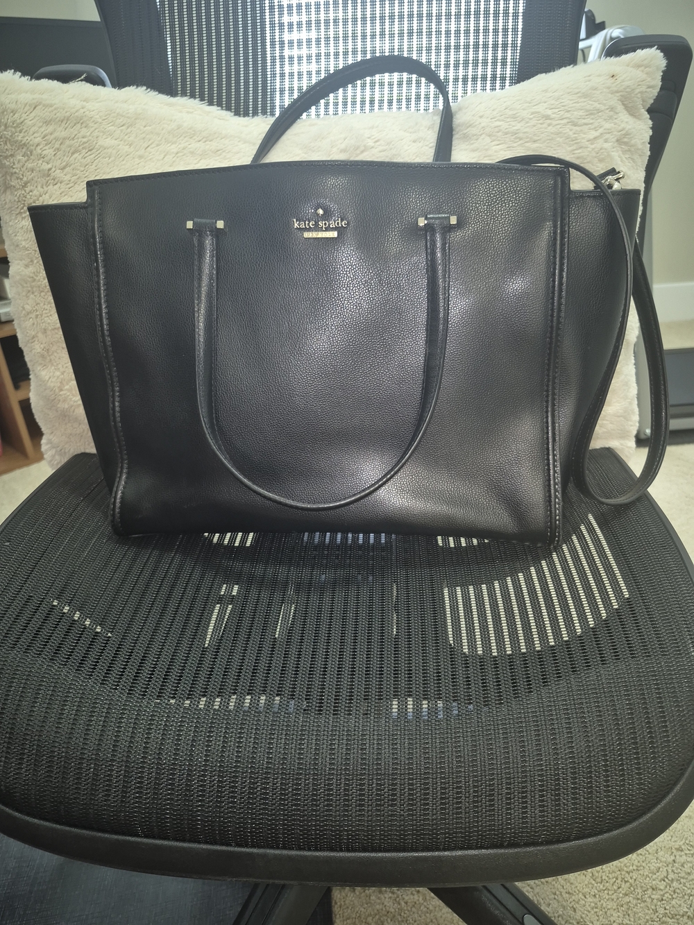 kate spade Black Leather Tote with Top Handles and Crossbody Strap
